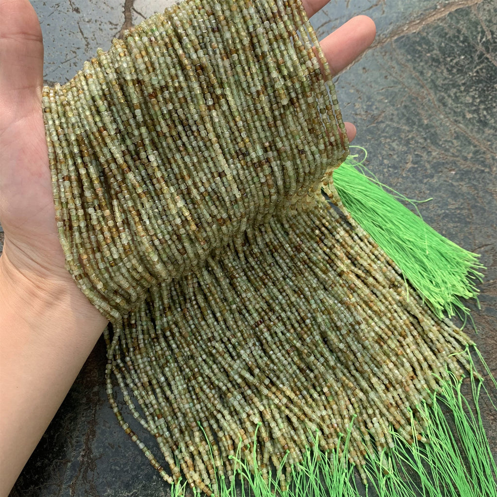 Natural Green Garnet Beads Micro Faceted Cube Beads 2.5mm Green Garnet Gemstones Loose Beads for Jewelry Making 15.5 Inch Strand AAA