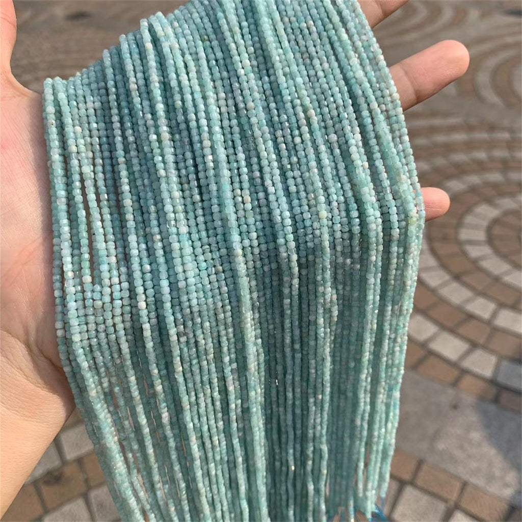 Natural Amazonite Beads Micro Faceted Cube Beads 2.5mm Amazonite Gemstones Loose Beads for Jewelry Making 15.5 Inch Strand AAA
