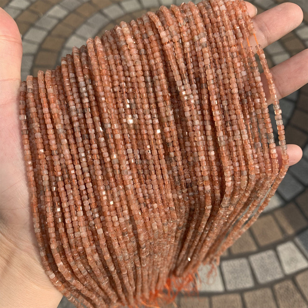 Natural Sunstone Beads Micro Faceted Cube Bead 2.5mm Sunstone Gemstones Loose Bead for Jewelry Making 15.5 Inch Strand AAA