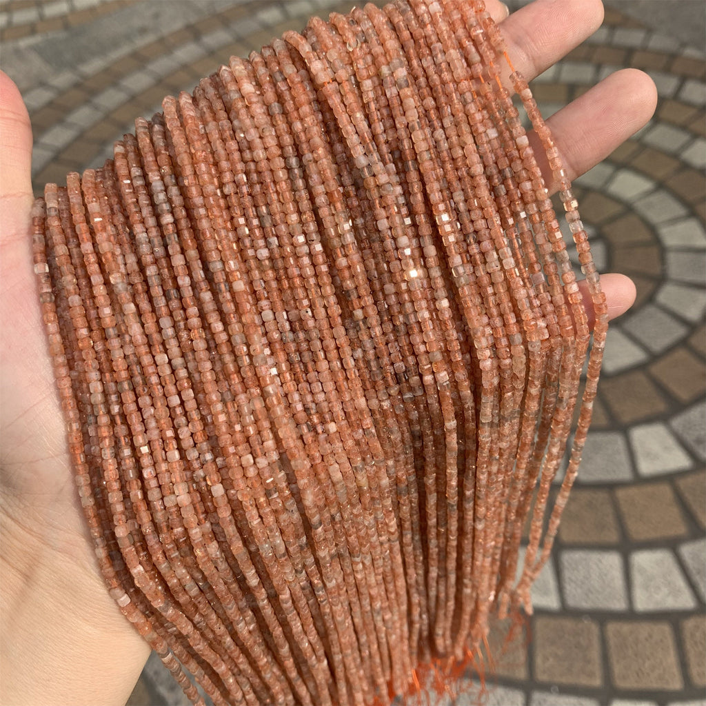Natural Sunstone Beads Micro Faceted Cube Bead 2.5mm Sunstone Gemstones Loose Bead for Jewelry Making 15.5 Inch Strand AAA