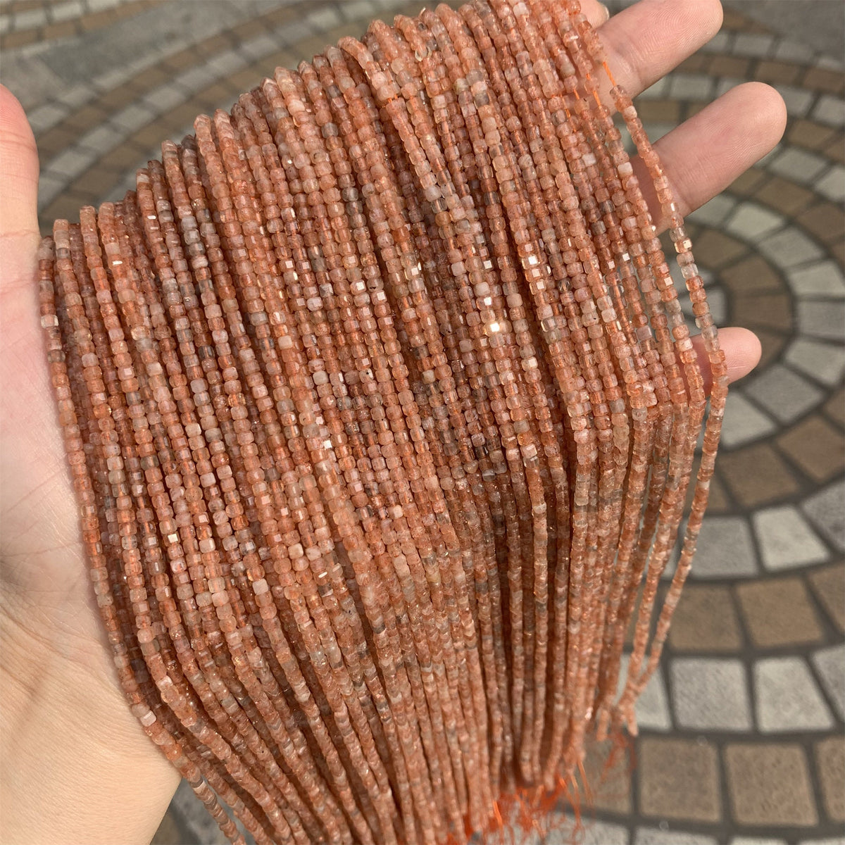 Natural Sunstone Beads Micro Faceted Cube Bead 2.5mm Sunstone Gemstones Loose Bead for Jewelry Making 15.5 Inch Strand AAA
