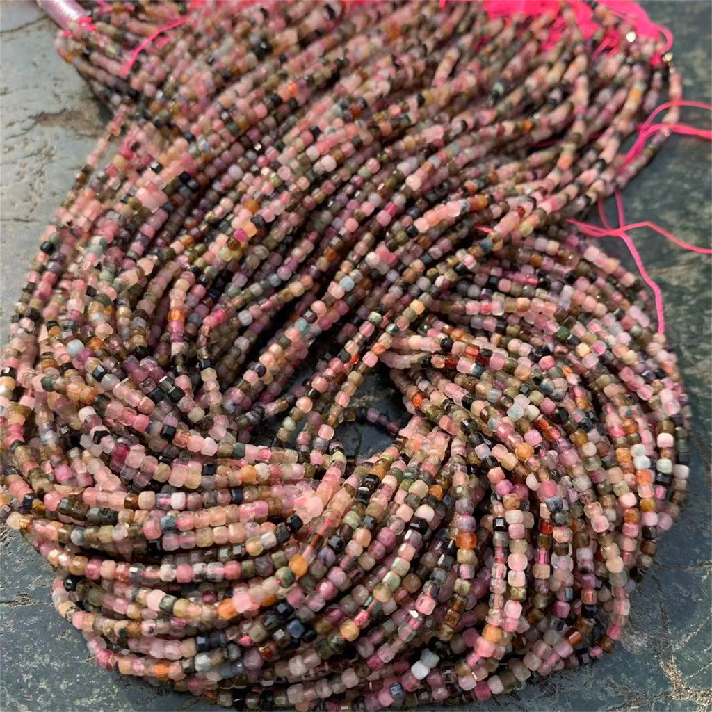 Natura Tourmaline Beads Micro Faceted Cube Bead 2.5mm Tourmaline Gemstones Loose Bead for Jewelry Making 15.5 Inch Strand AAA