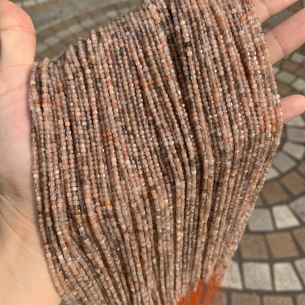 Natura Moonstone Beads Micro Faceted Cube Bead 2.5mm 4mm Moonstone Gemstones Loose Bead for Jewelry Making 15.5 Inch Strand AAA