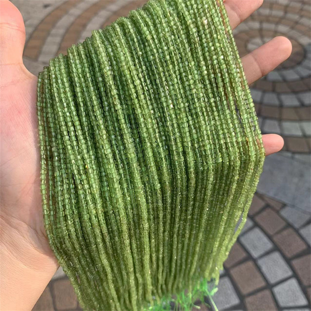 Natural Peridot Beads Micro Faceted Cube Bead 2.5mm Peridot Gemstones Loose Bead for Jewelry DIY Making 15.5 Inch Strand AAA