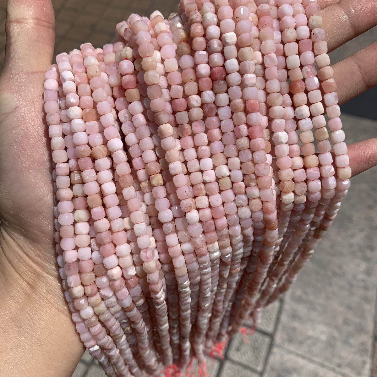 Natural Pink Opal Cube Faceted Beads 4.5mm Gemstone Loose Pink Opal Stone Square Beads for Jewelry DIY Making Strand 15.5" Garde AAA