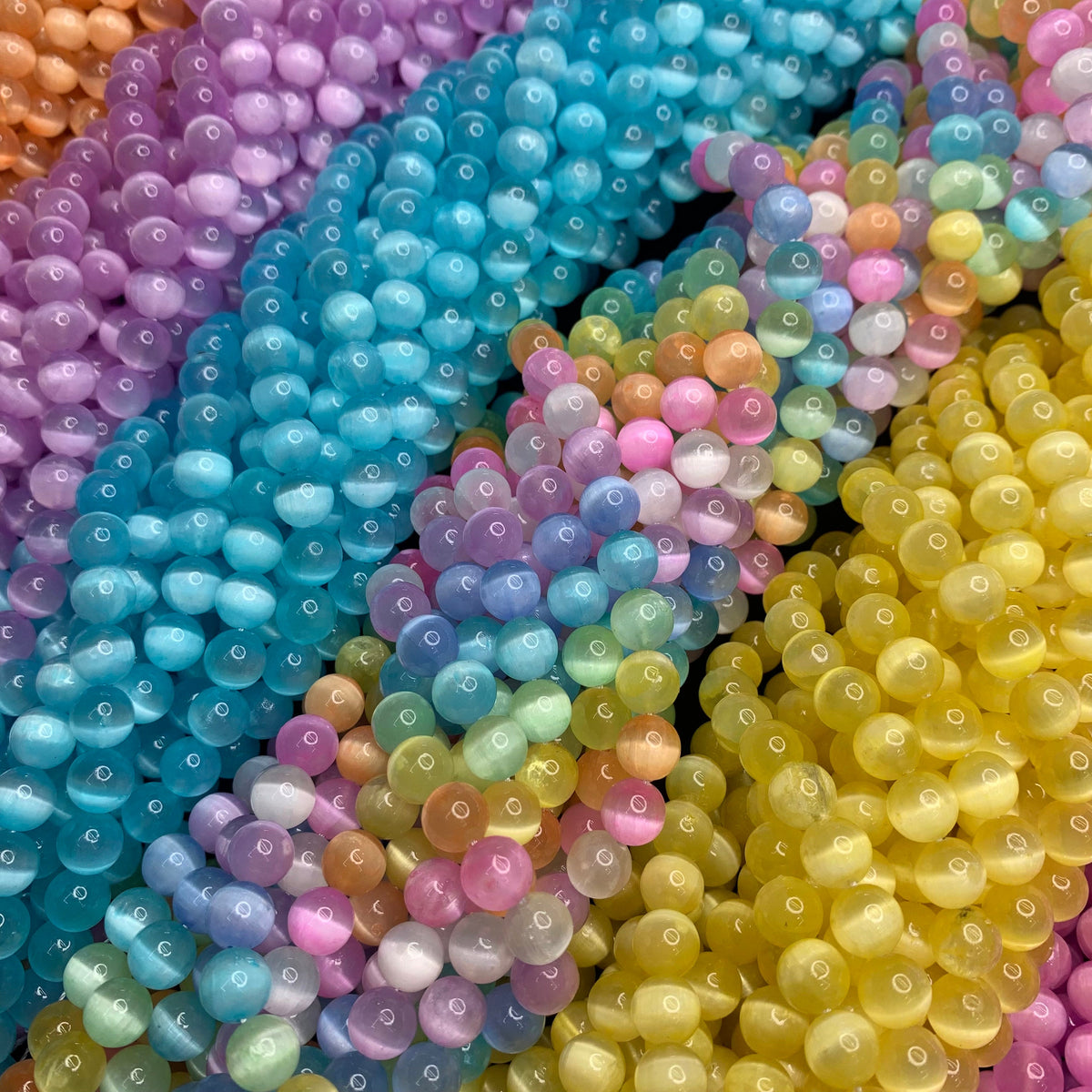 Natural Selenite Round Bead Selenite Loose Beads Gemstone Beads Rainbow Multi Color Selenite Gemstone Loose Bead 6mm 8mm 10mm 15.5 Inch AAA
