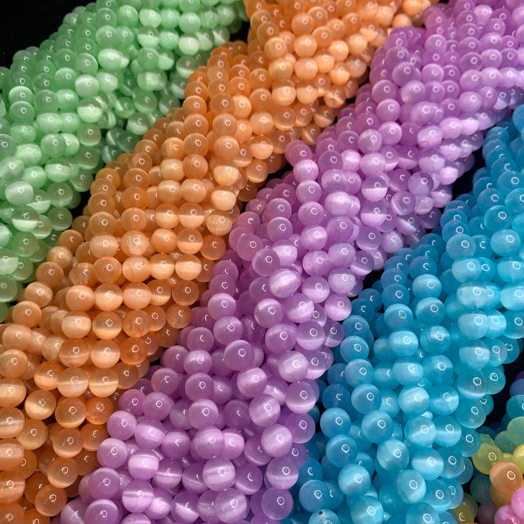 Natural Selenite Round Bead Selenite Loose Beads Gemstone Beads Rainbow Multi Color Selenite Gemstone Loose Bead 6mm 8mm 10mm 15.5 Inch AAA