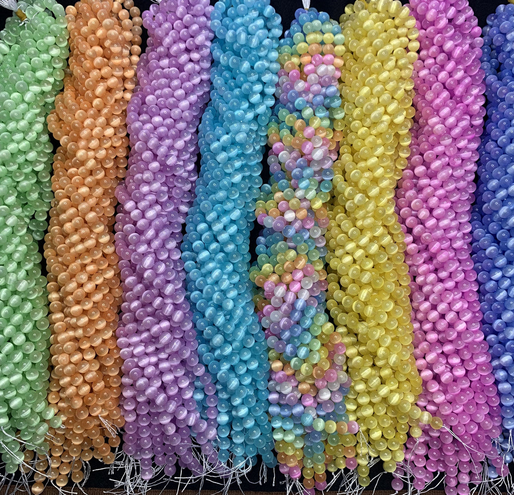 Natural Selenite Round Bead Selenite Loose Beads Gemstone Beads Rainbow Multi Color Selenite Gemstone Loose Bead 6mm 8mm 10mm 15.5 Inch AAA