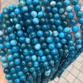 Natural Apatite Loose Round Beads,Blue Apatite Stone Beads 6mm 8mm 10mm Gemstone Beads Lace Bead 15.5 Inch Strand AAA for DIY Jewelry Making