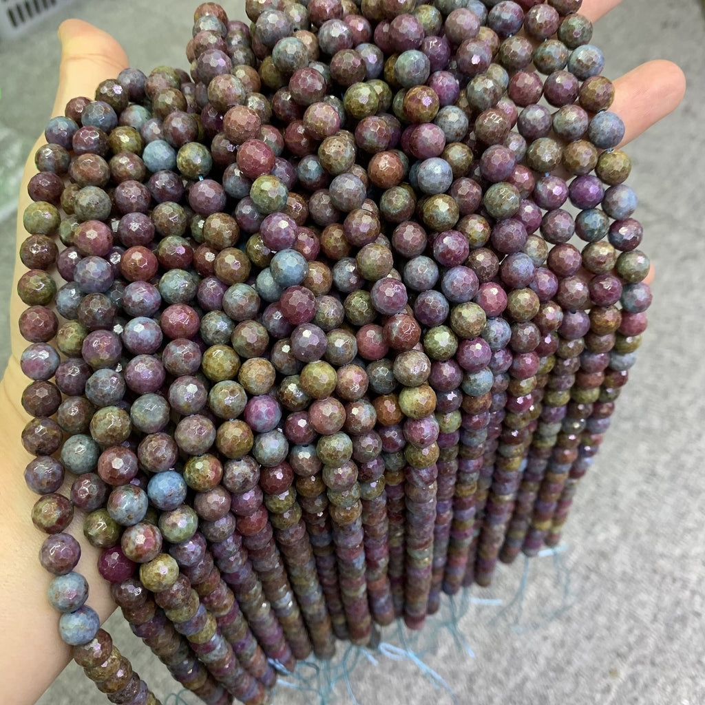 Natural Ruby in Kyanite Faceted Round Beads 8mm Gemstone Round Beads Loose Bead 15.5 Inch Strand AAA