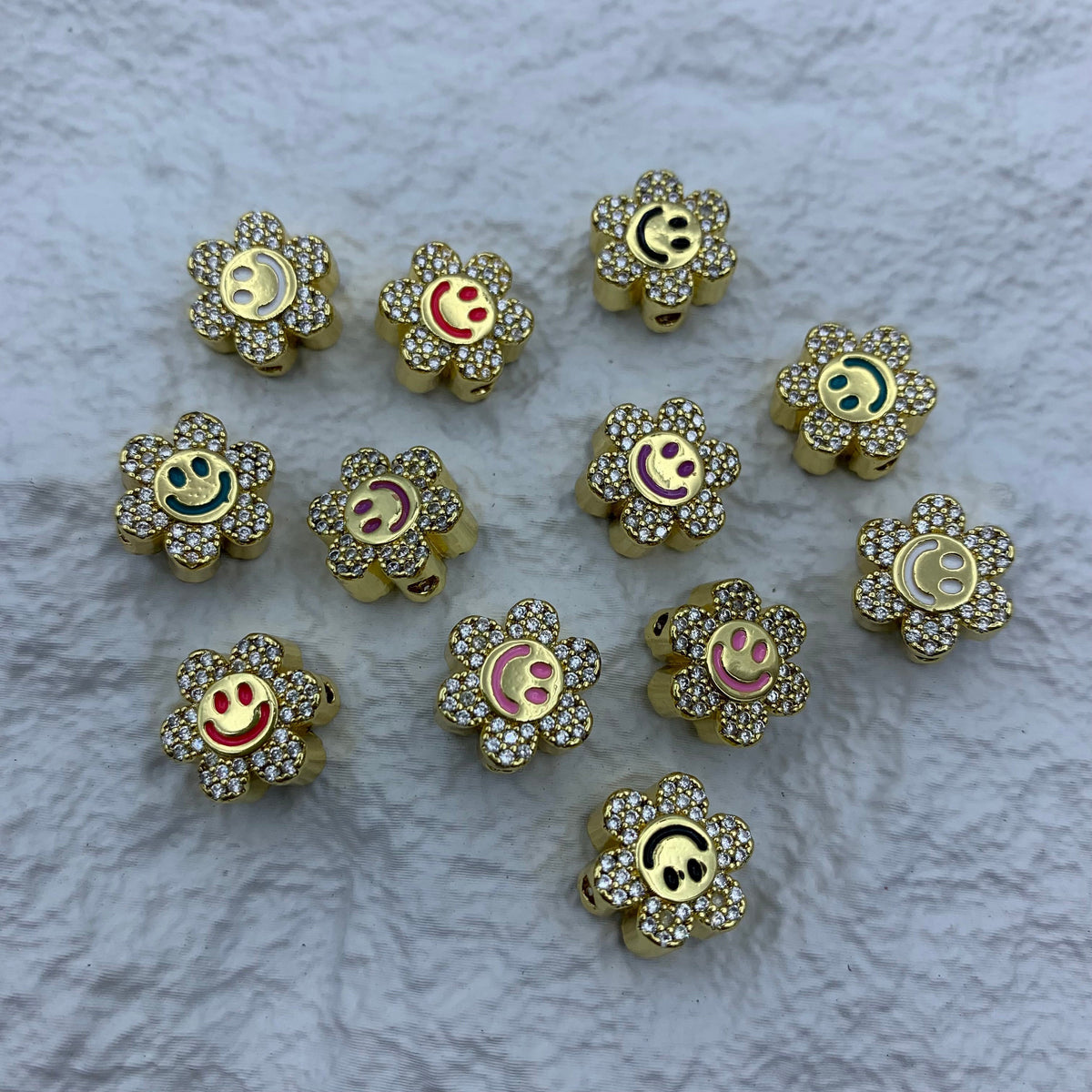 18K Gold Plated Flower Beads Pendant Pave CZ Zircon Flower Beads for Bracelet,Plated Flower DIY Jewelry Making 1PCS 10x10mm