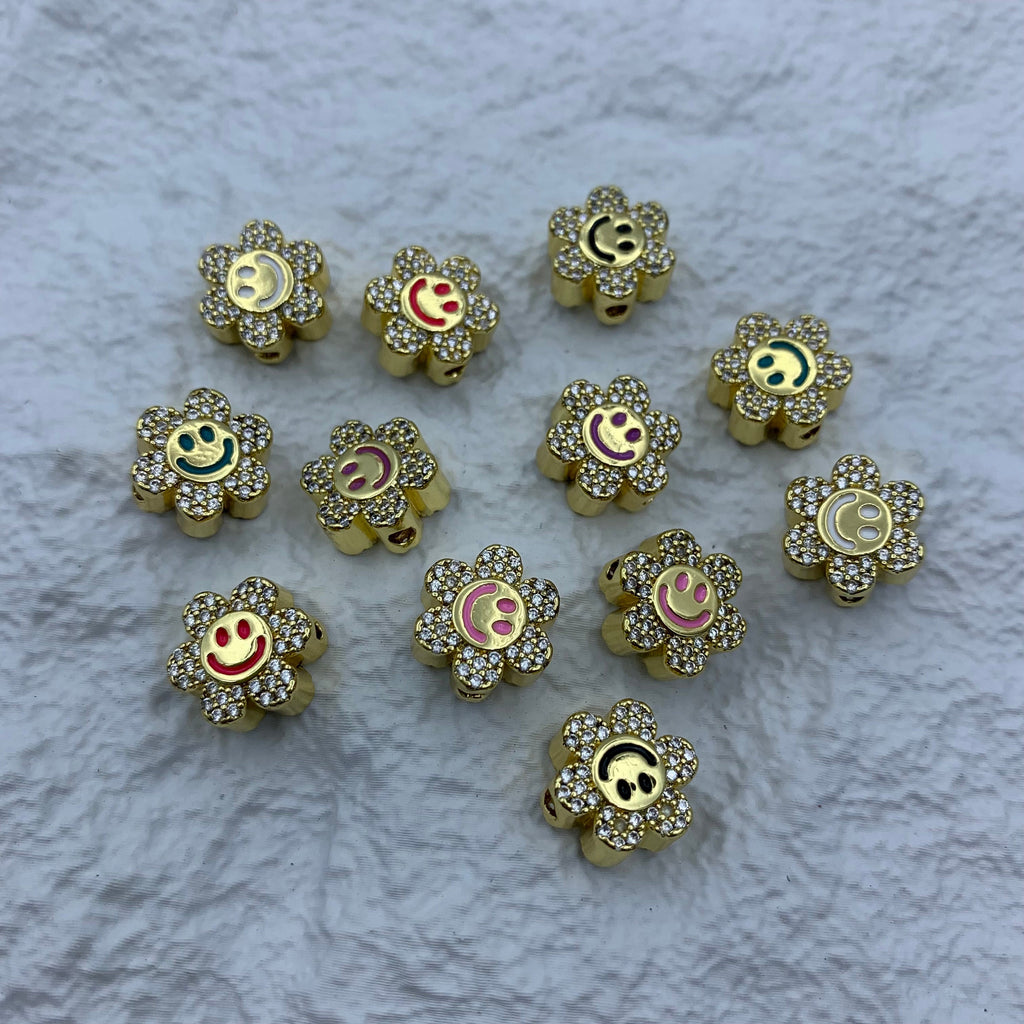 18K Gold Plated Flower Beads Pendant Pave CZ Zircon Flower Beads for Bracelet,Plated Flower DIY Jewelry Making 1PCS 10x10mm