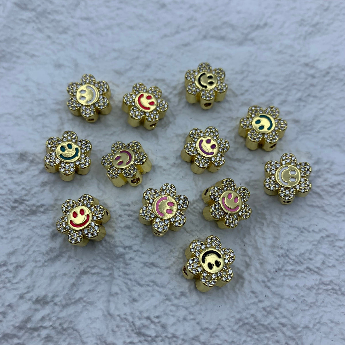 18K Gold Plated Flower Beads Pendant Pave CZ Zircon Flower Beads for Bracelet,Plated Flower DIY Jewelry Making 1PCS 10x10mm