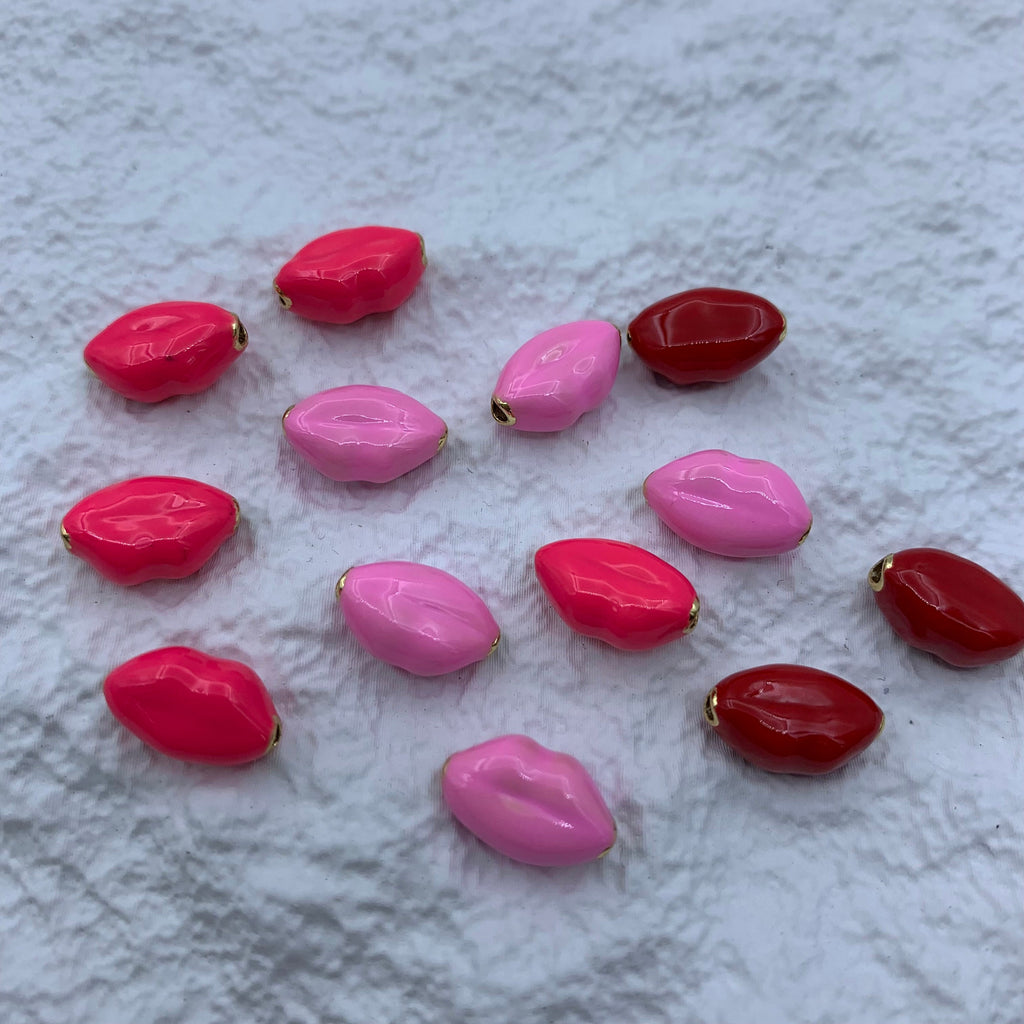 18K Enamel Red Mouth Lips Beads Pendant for Necklace,Bracelet  DIY Jewelry Making 1PCS 7x12mm