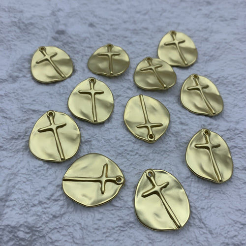 14K Cross Pendant Matte Gold Plated Cross Necklace Brass Pendant 22x25mm Size 1.2mm Hole 1PCS Gifts for Birthday