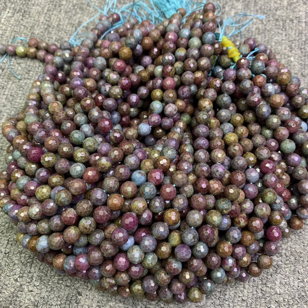 Natural Ruby in Kyanite Faceted Round Beads 8mm Gemstone Round Beads Loose Bead 15.5 Inch Strand AAA