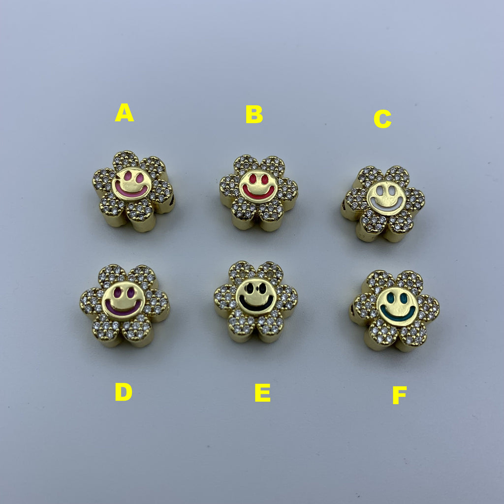18K Gold Plated Flower Beads Pendant Pave CZ Zircon Flower Beads for Bracelet,Plated Flower DIY Jewelry Making 1PCS 10x10mm