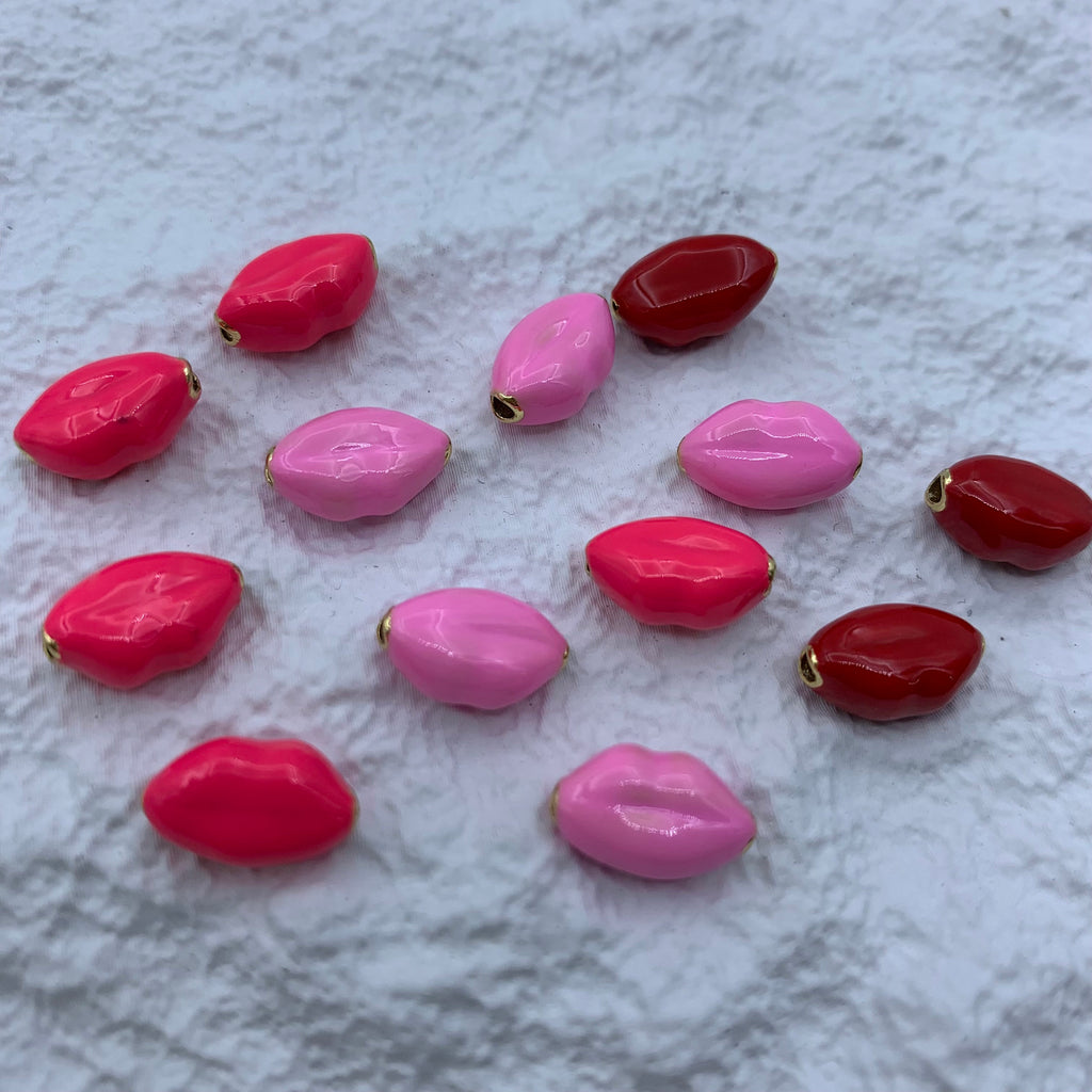 18K Enamel Red Mouth Lips Beads Pendant for Necklace,Bracelet  DIY Jewelry Making 1PCS 7x12mm