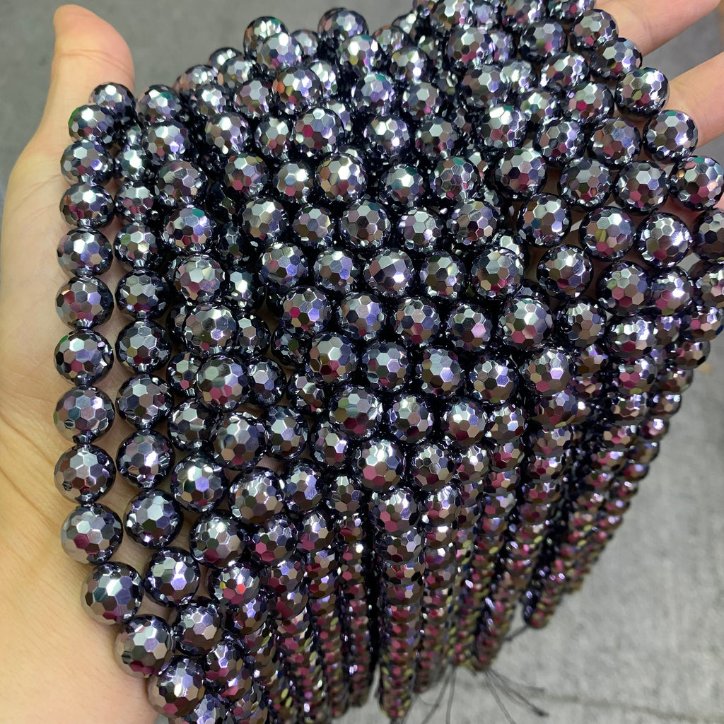 Natural Terahertz Faceted Bead Energy Silver TeraHertz Gemstone Bead Loose Terahertz Stone Beads 6mm 8mm 10mm 12mm 15.5 Inch AAA