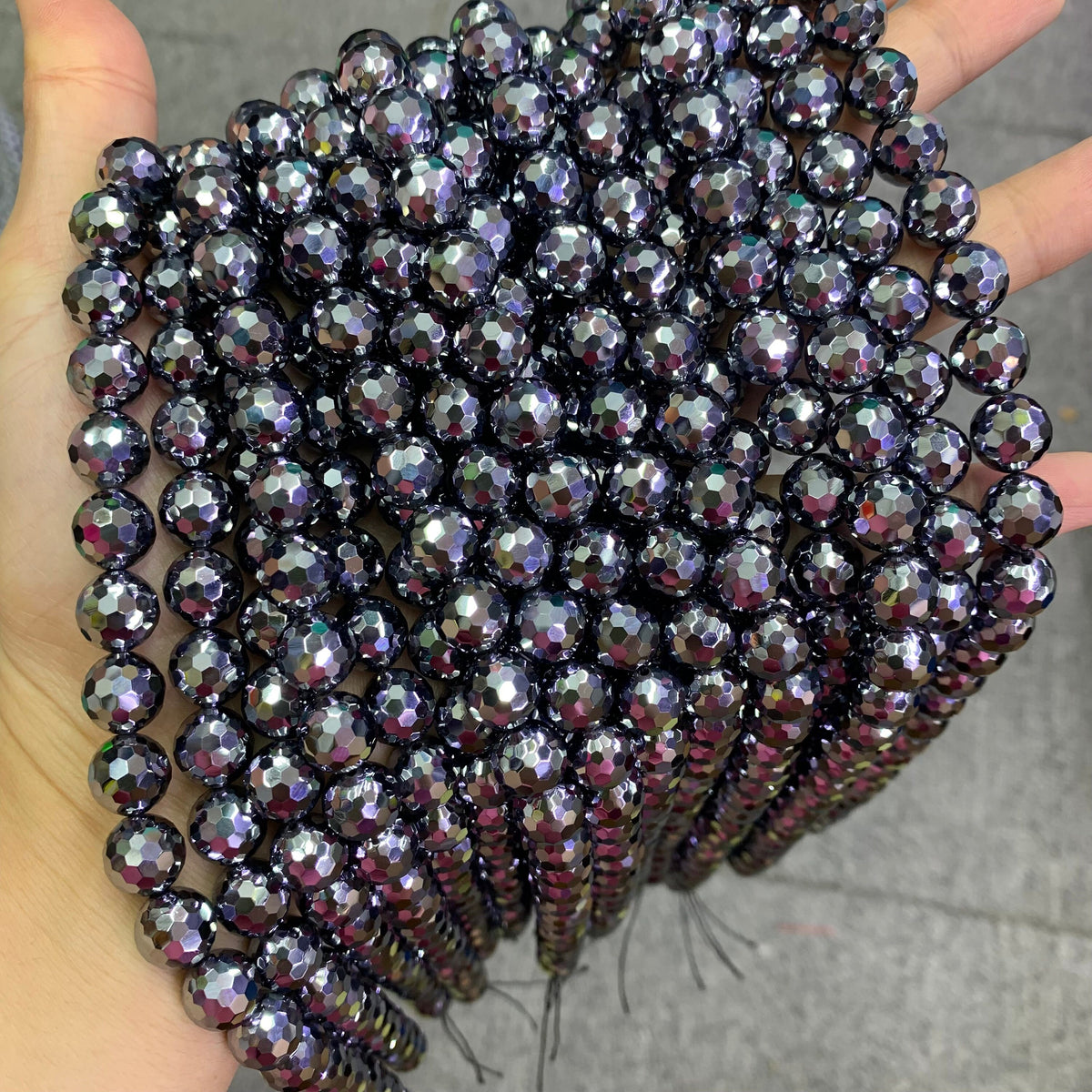 Natural Terahertz Faceted Bead Energy Silver TeraHertz Gemstone Bead Loose Terahertz Stone Beads 6mm 8mm 10mm 12mm 15.5 Inch AAA