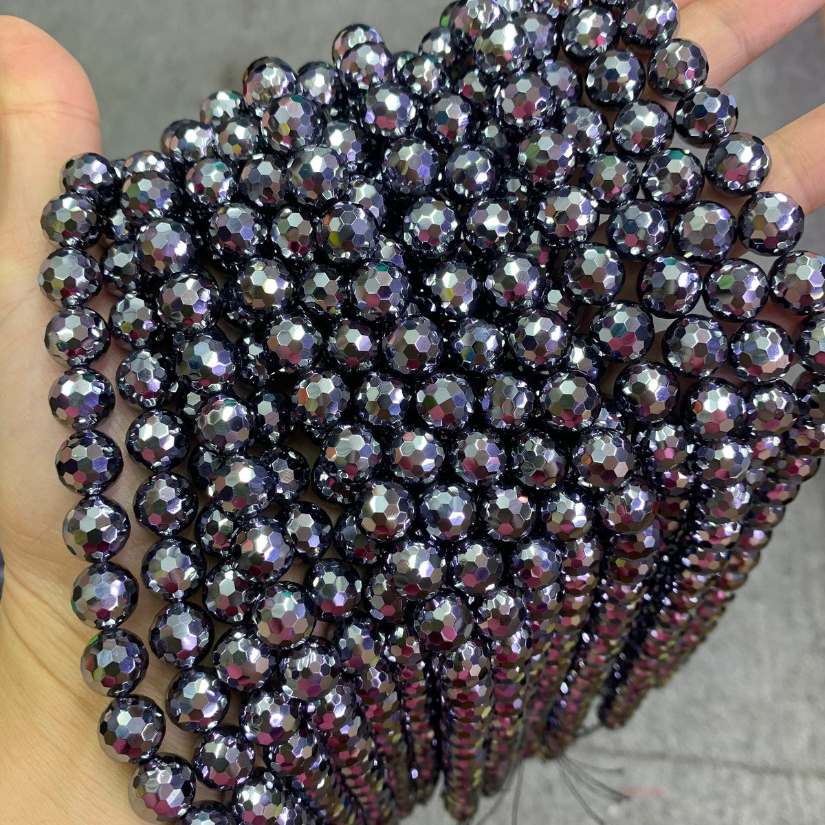 Natural Terahertz Faceted Bead Energy Silver TeraHertz Gemstone Bead Loose Terahertz Stone Beads 6mm 8mm 10mm 12mm 15.5 Inch AAA