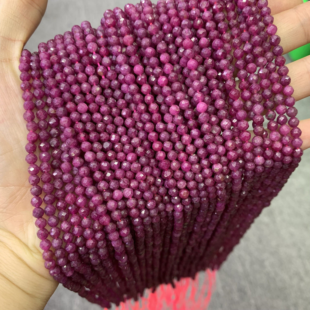 Natural Round Faceted Red Ruby 4mm Gemstones Loose Beads for Jewelry Making 15.5 Inch Strand AAA