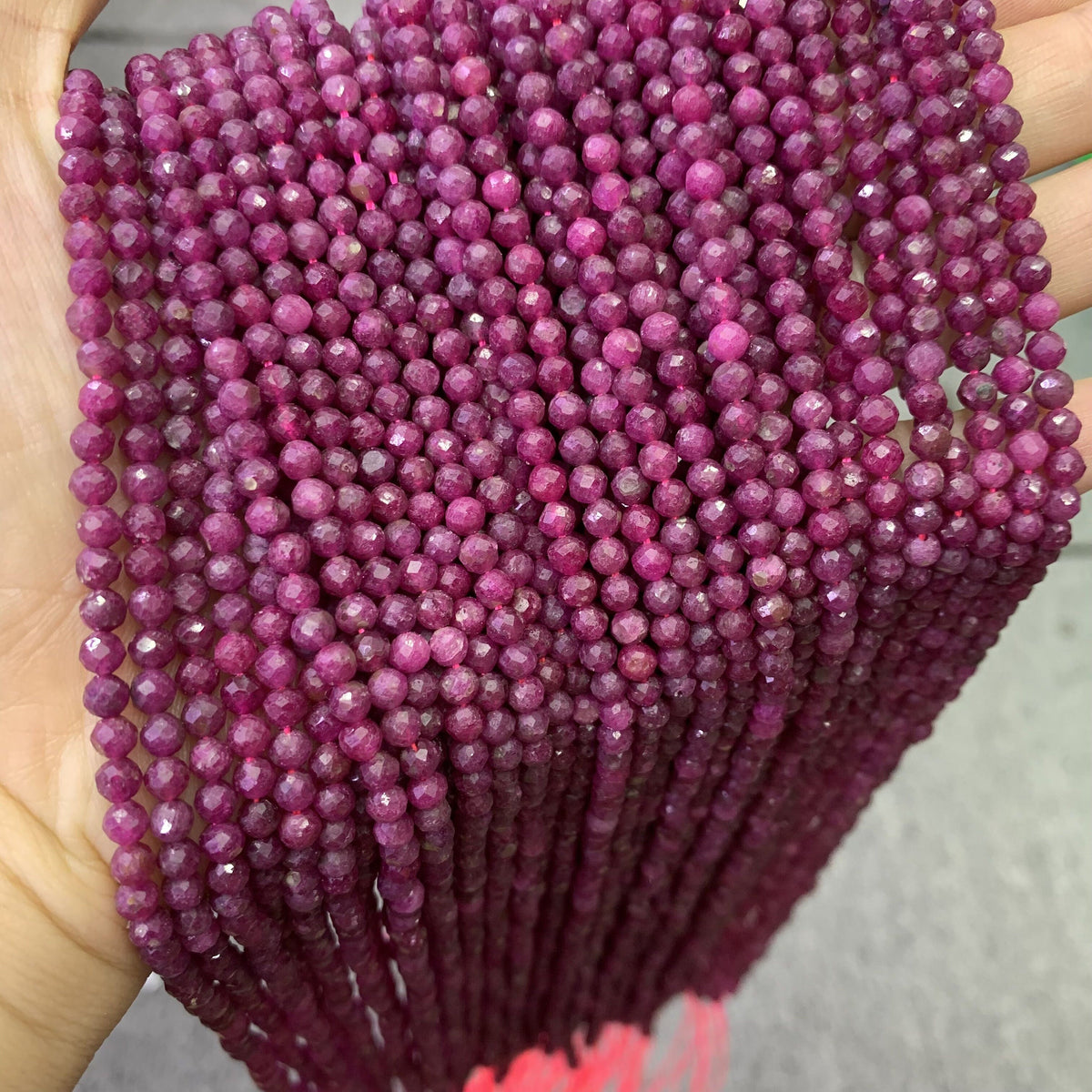 Natural Round Faceted Red Ruby 4mm Gemstones Loose Beads for Jewelry Making 15.5 Inch Strand AAA