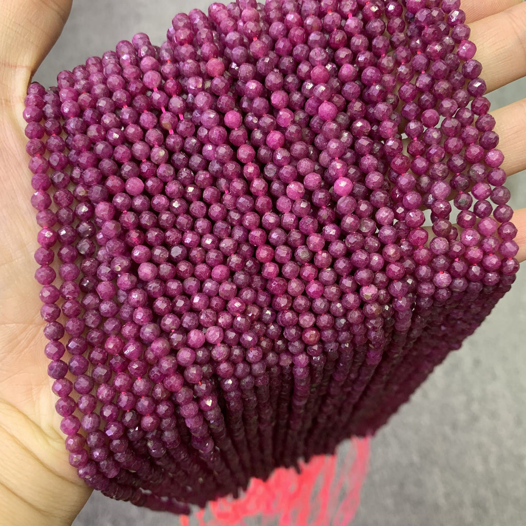 Natural Round Faceted Red Ruby 4mm Gemstones Loose Beads for Jewelry Making 15.5 Inch Strand AAA