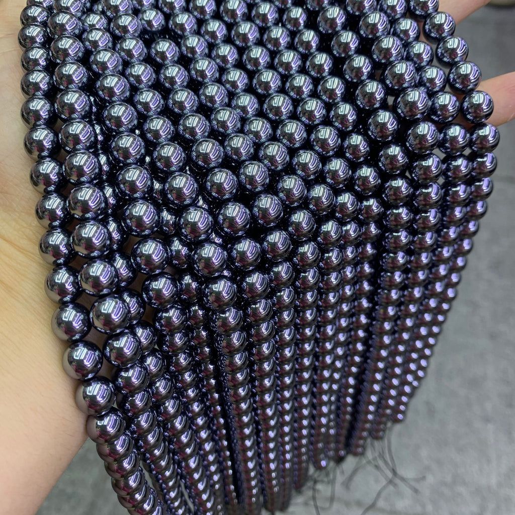 Natural Terahertz Round Bead Energy Silver TeraHertz Gemstone Bead Loose Terahertz Stone Beads 6mm 8mm 10mm 15.5 Inch AAA