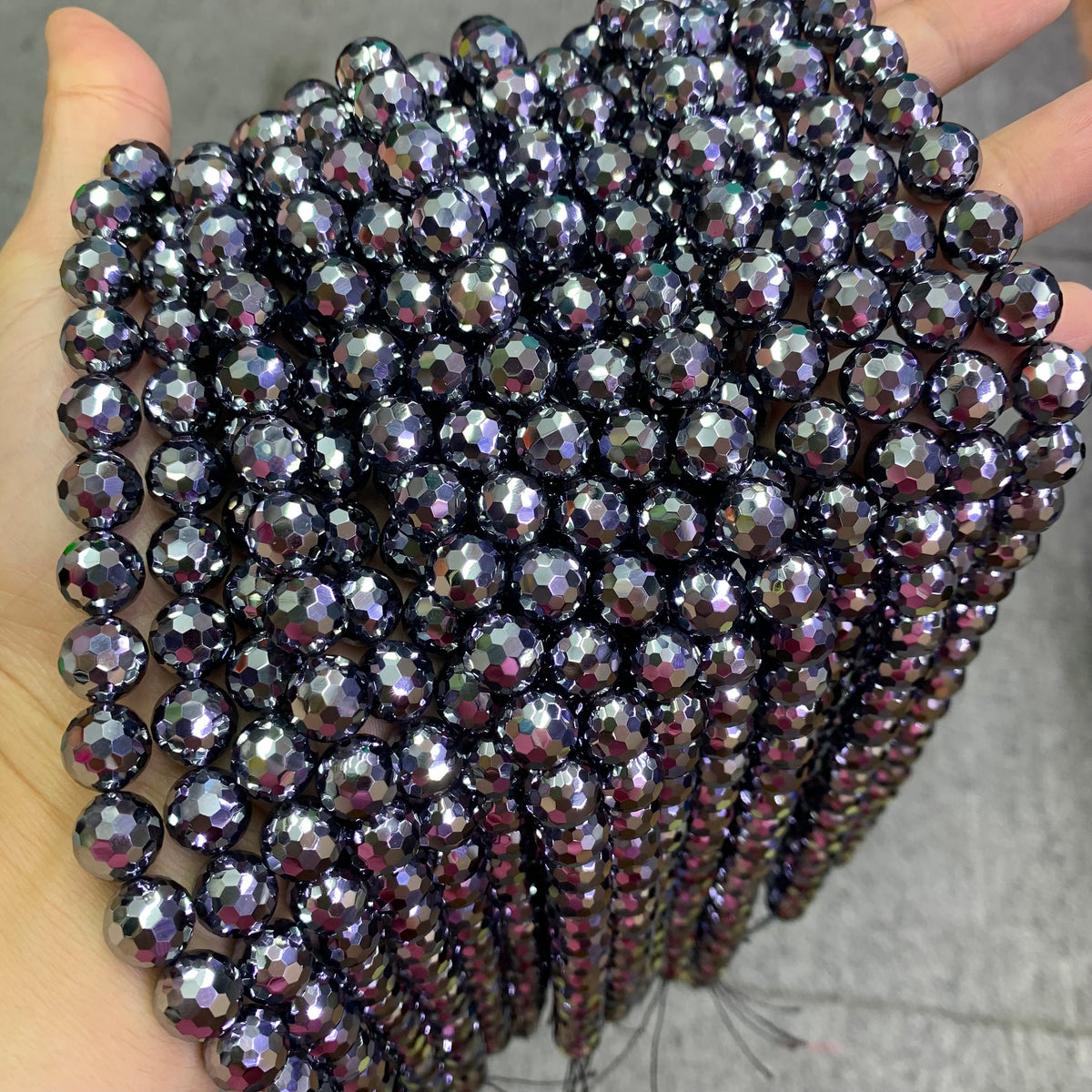 Natural Terahertz Faceted Bead Energy Silver TeraHertz Gemstone Bead Loose Terahertz Stone Beads 6mm 8mm 10mm 12mm 15.5 Inch AAA