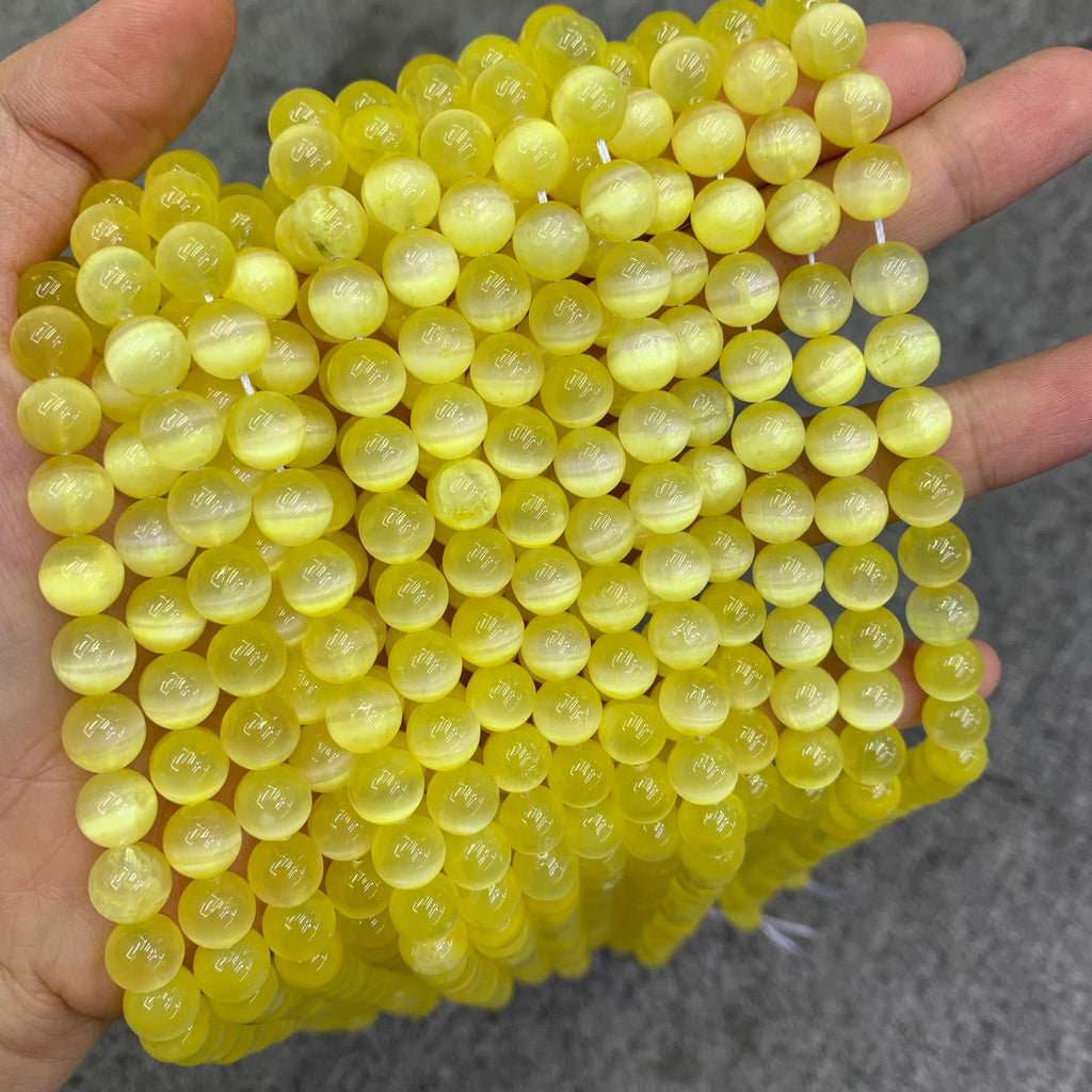 Natural Yellow Selenite Round Bead Selenite Loose Beads Gemstone Beads Yellow Selenite Gemstone Loose Bead 6mm 8mm 10mm 15.5 Inch AAA