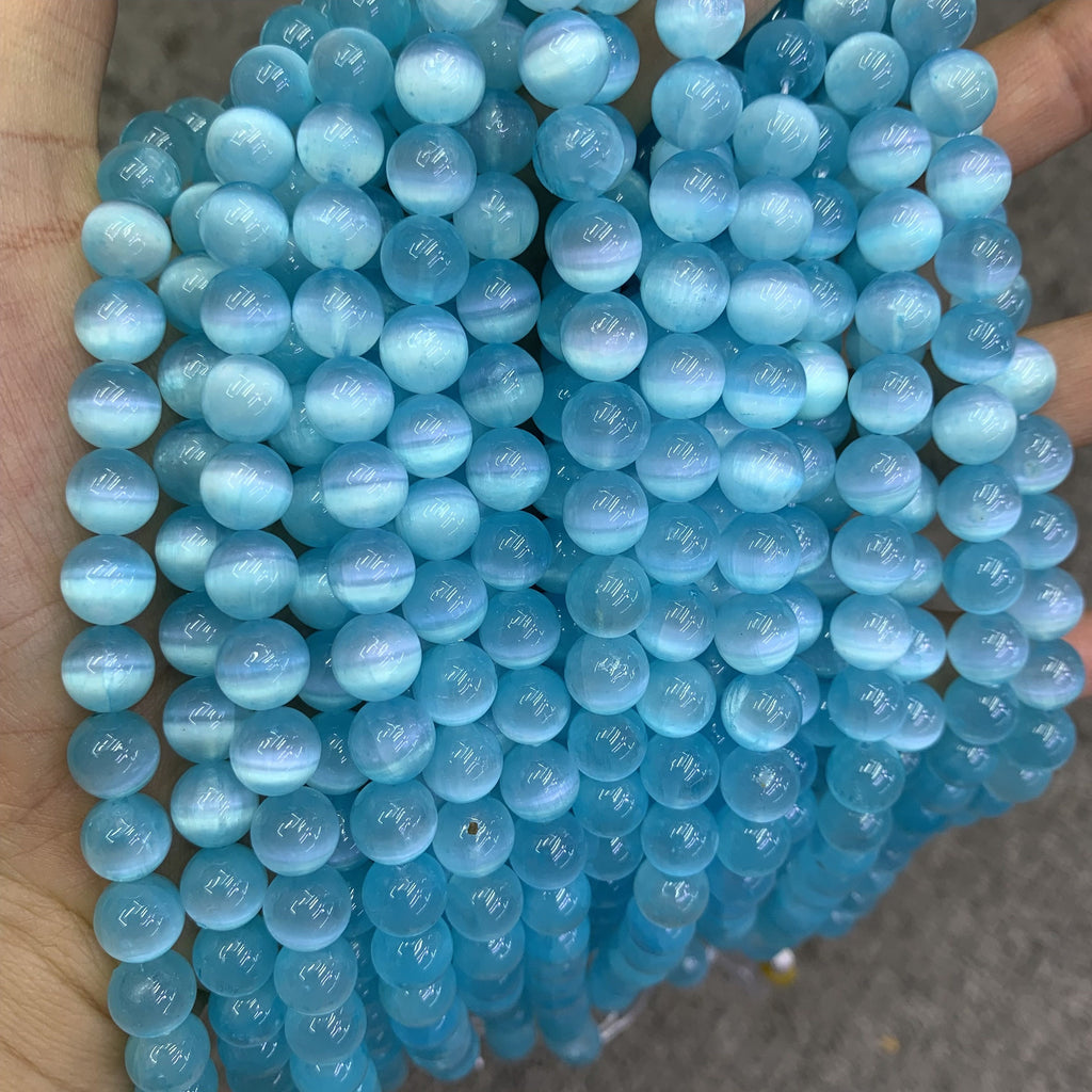Natural Blue Selenite Round Bead Selenite Loose Beads Gemstone Beads Blue Selenite Gemstone Loose Bead 6mm 8mm 10mm 15.5 Inch AAA