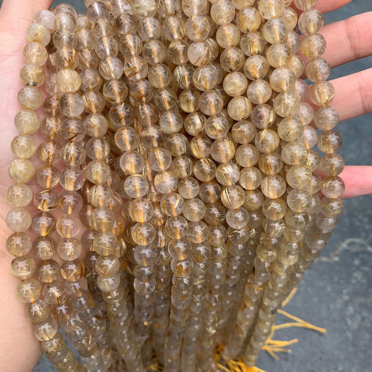 Natural Golden Rutilated Quartz Round Beads 6mm 8mm Gemstones semi-precious stone Loose Beads for Jewelry Making 15.5 Inch