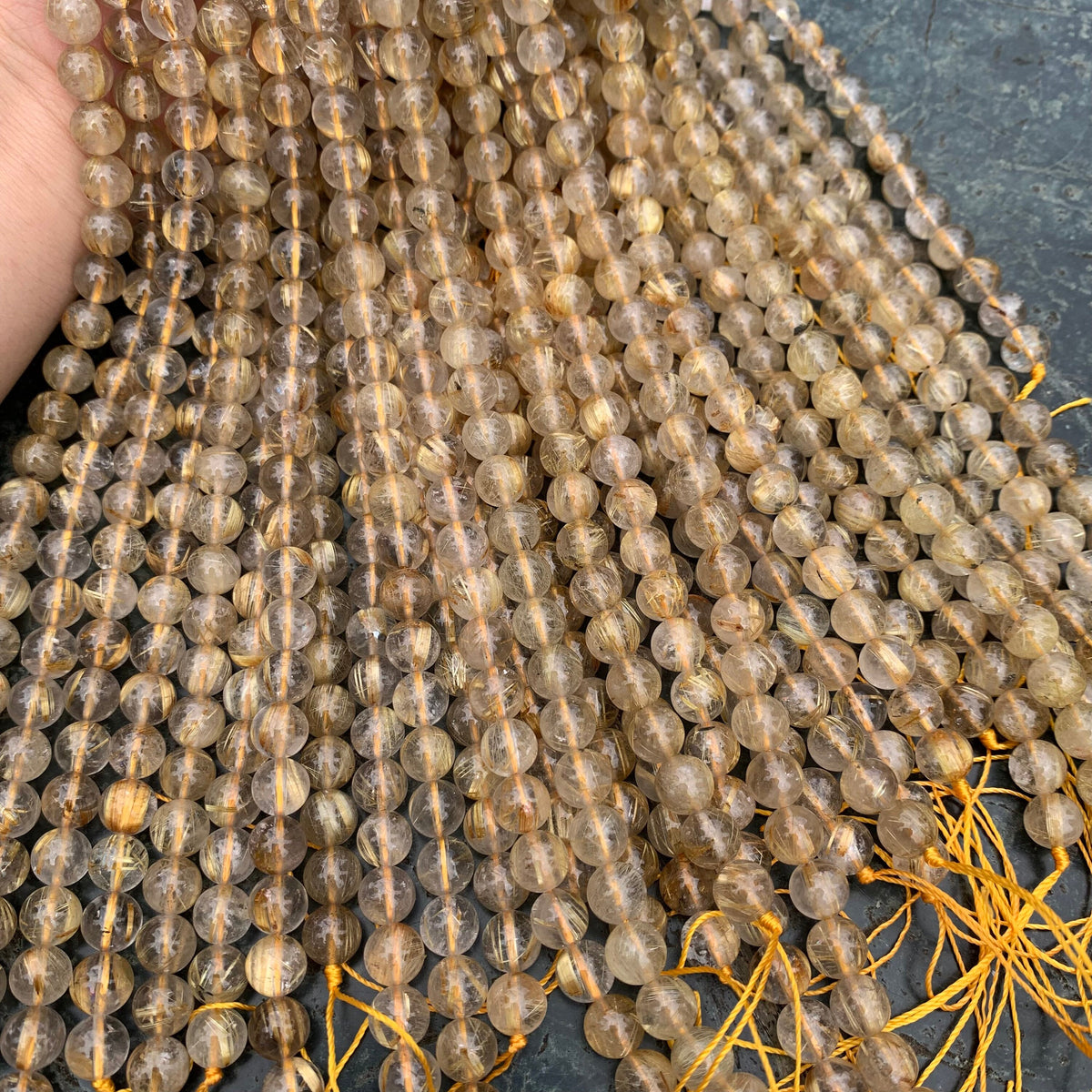 Natural Golden Rutilated Quartz Round Beads 6mm 8mm Gemstones semi-precious stone Loose Beads for Jewelry Making 15.5 Inch