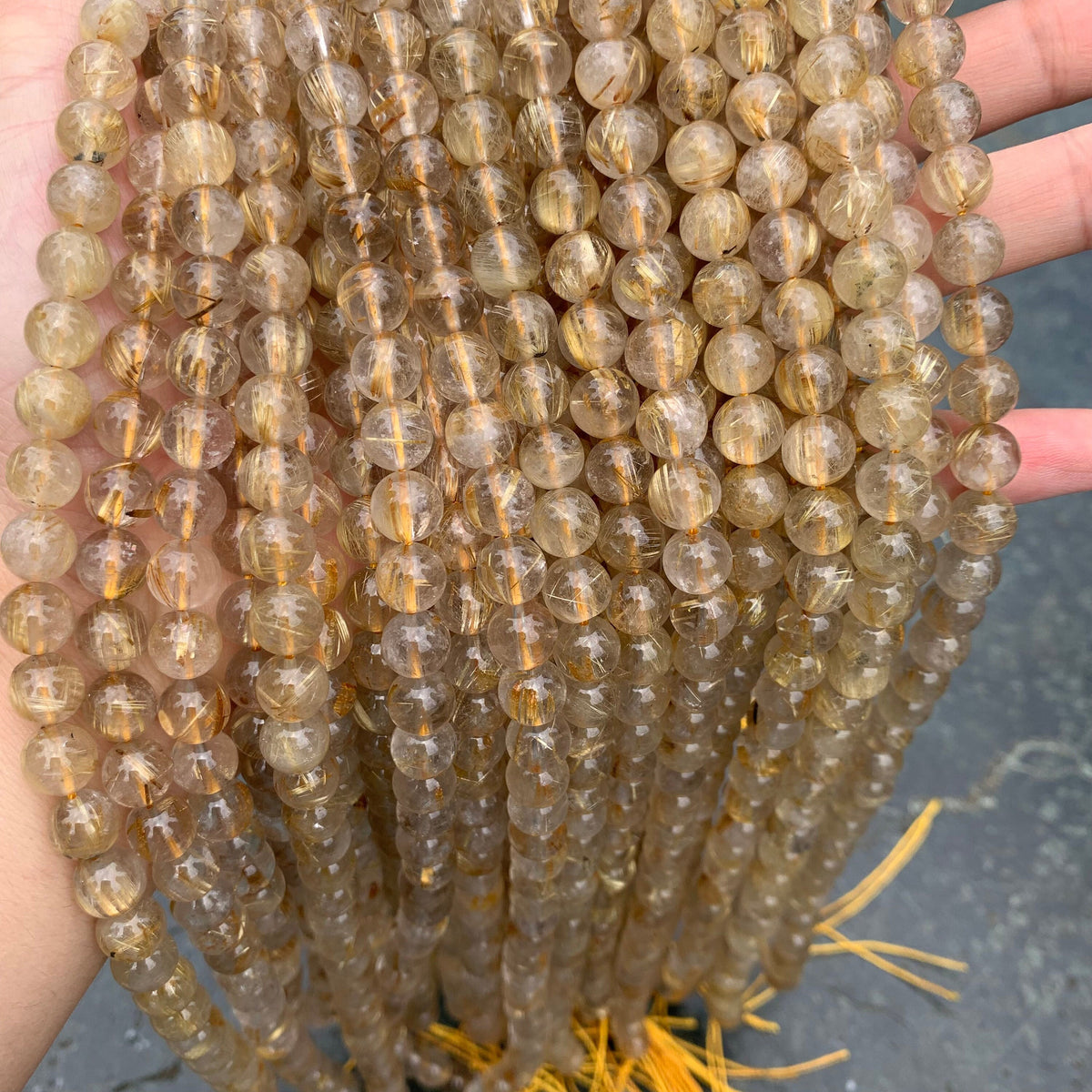 Natural Golden Rutilated Quartz Round Beads 6mm 8mm Gemstones semi-precious stone Loose Beads for Jewelry Making 15.5 Inch