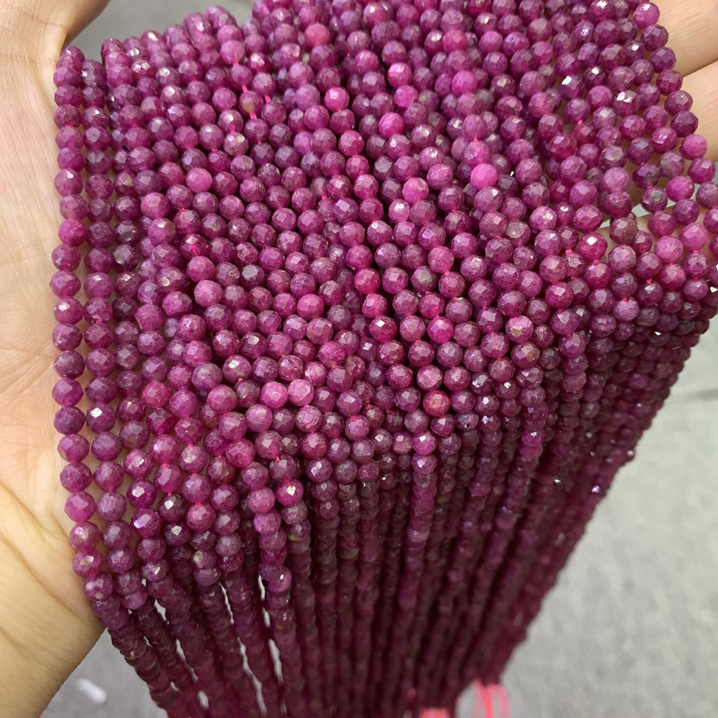 Natural Round Faceted Red Ruby 4mm Gemstones Loose Beads for Jewelry Making 15.5 Inch Strand AAA