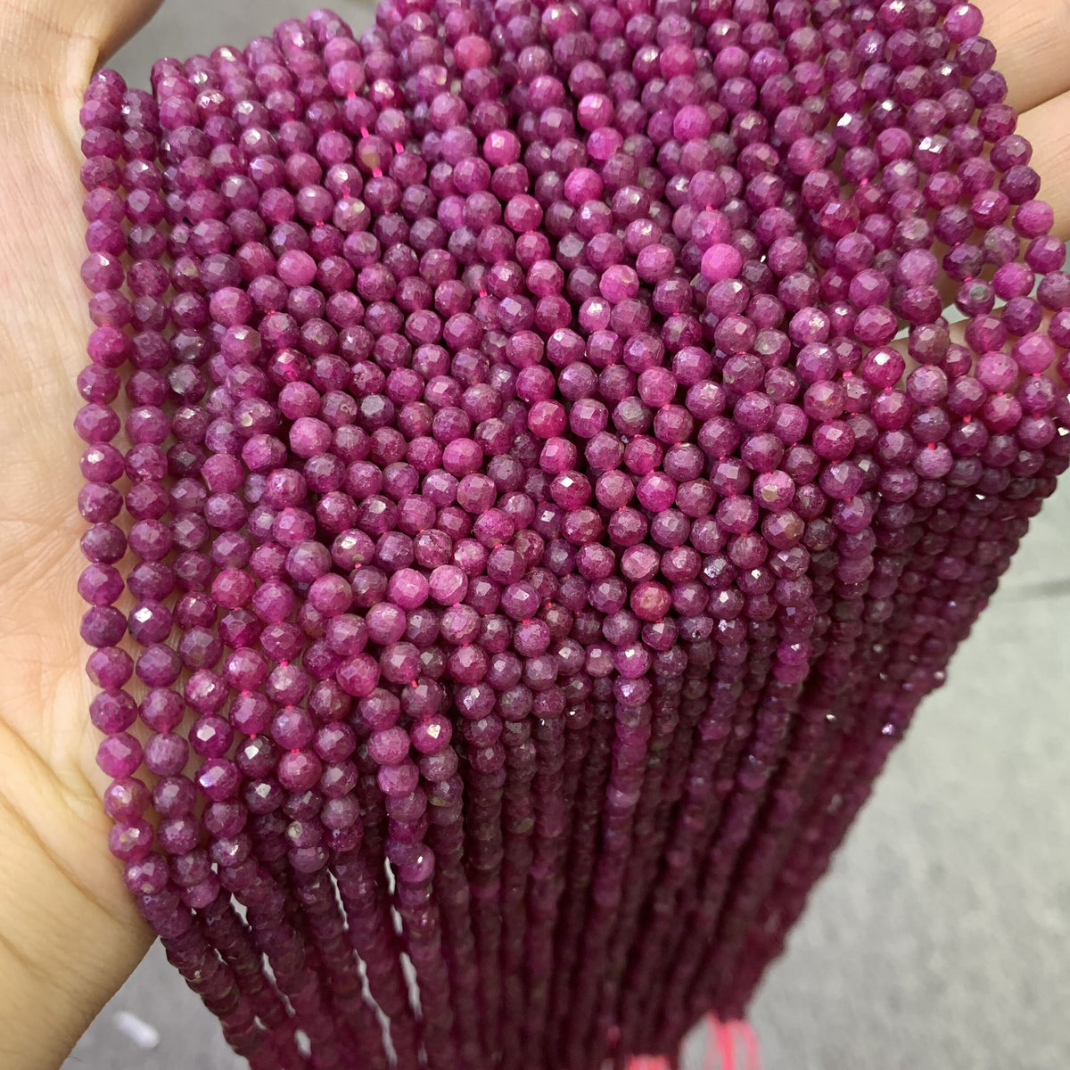 Natural Round Faceted Red Ruby 4mm Gemstones Loose Beads for Jewelry Making 15.5 Inch Strand AAA