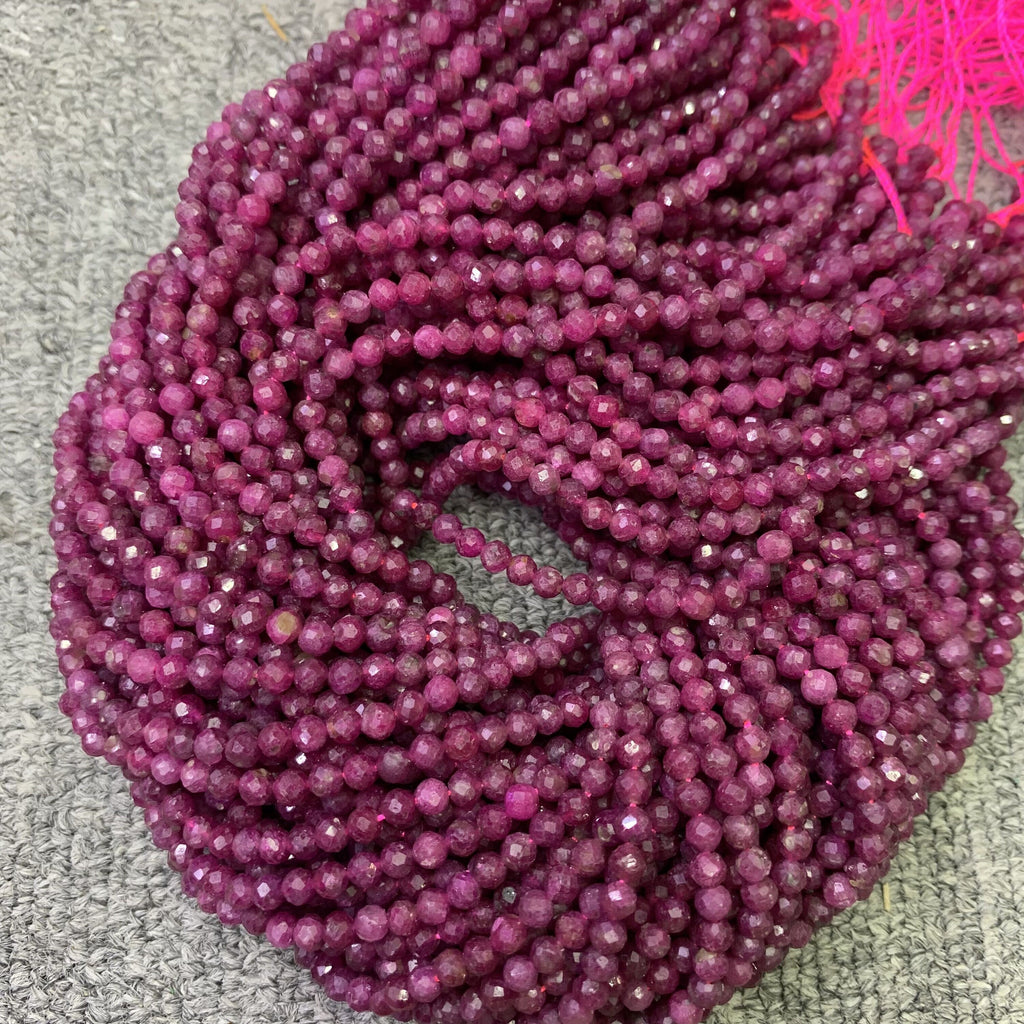 Natural Round Faceted Red Ruby 4mm Gemstones Loose Beads for Jewelry Making 15.5 Inch Strand AAA