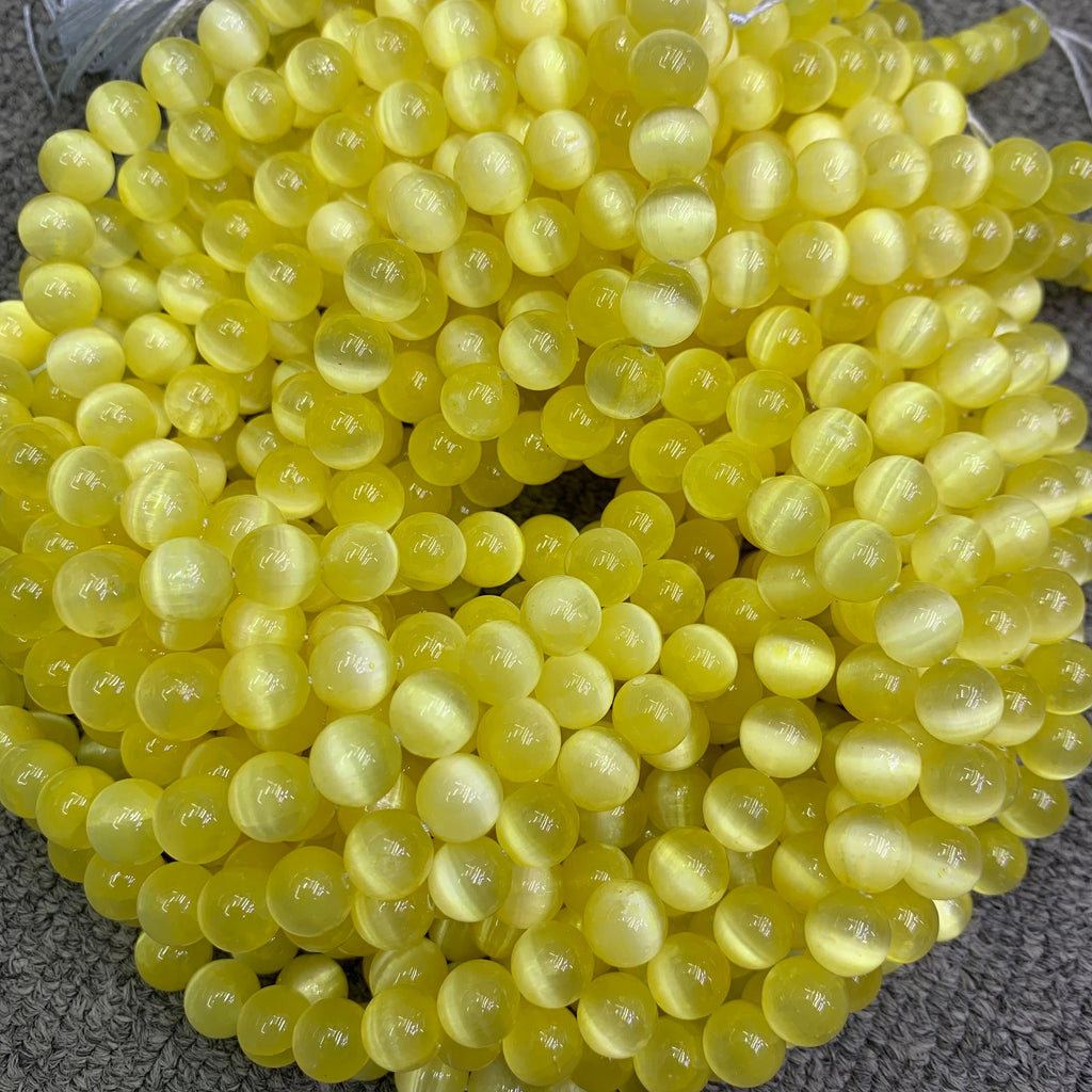 Natural Yellow Selenite Round Bead Selenite Loose Beads Gemstone Beads Yellow Selenite Gemstone Loose Bead 6mm 8mm 10mm 15.5 Inch AAA