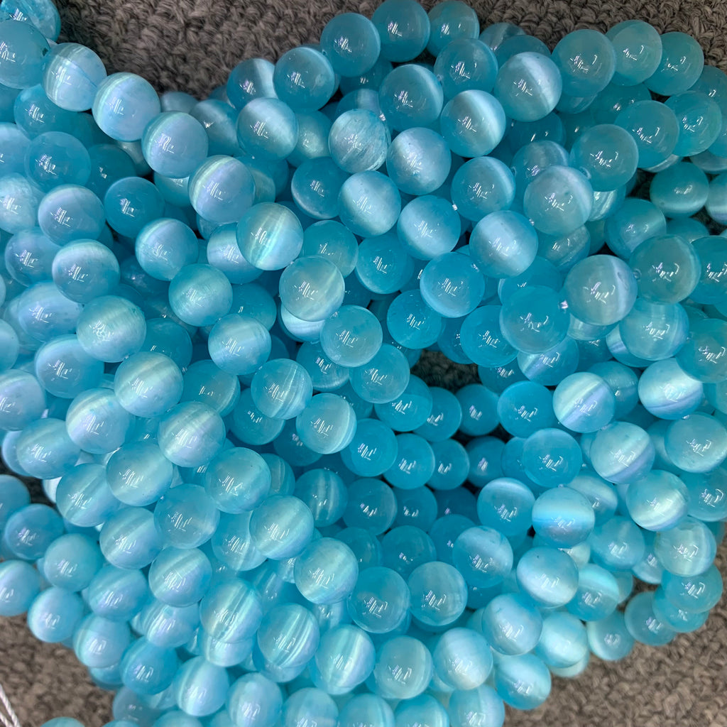 Natural Blue Selenite Round Bead Selenite Loose Beads Gemstone Beads Blue Selenite Gemstone Loose Bead 6mm 8mm 10mm 15.5 Inch AAA