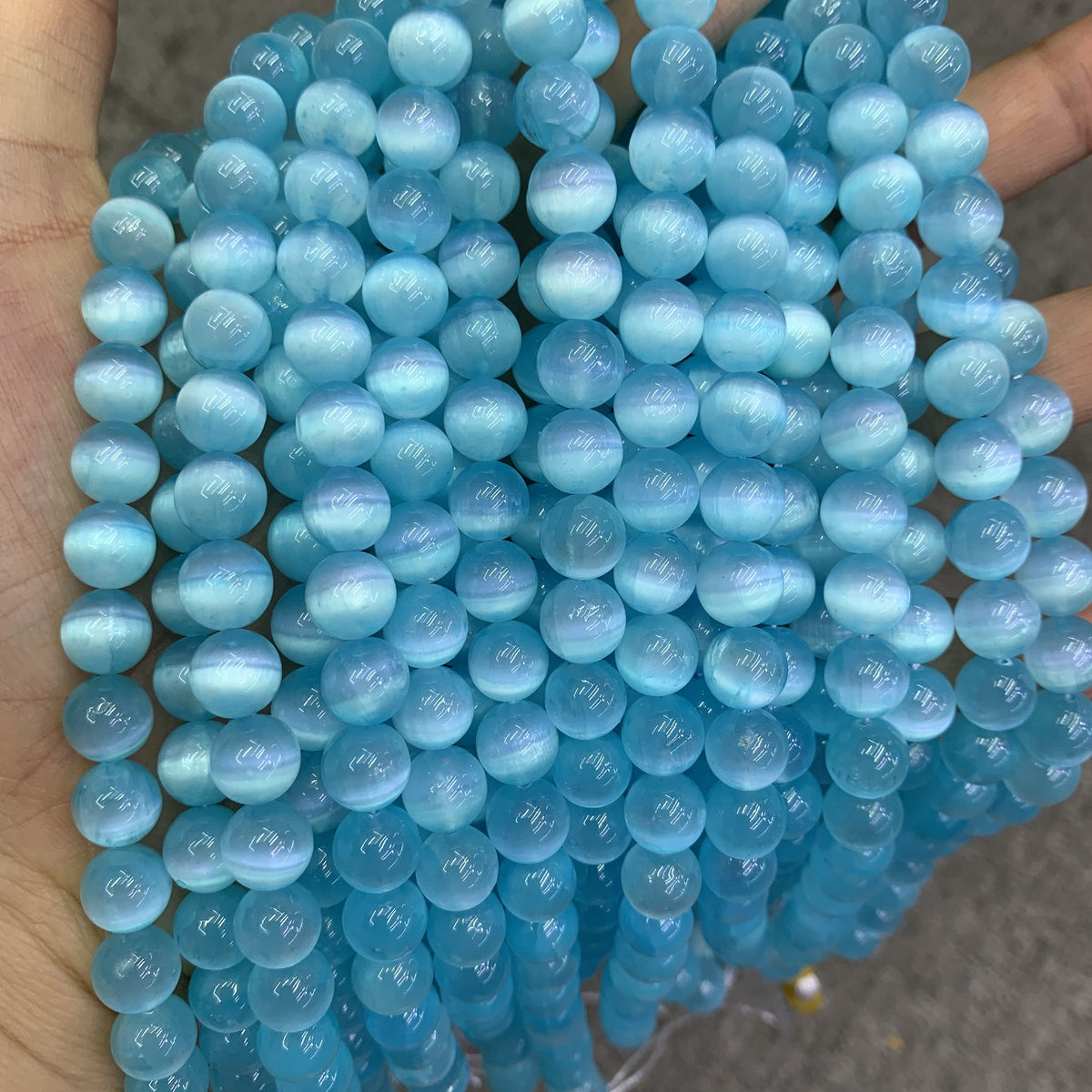 Natural Blue Selenite Round Bead Selenite Loose Beads Gemstone Beads Blue Selenite Gemstone Loose Bead 6mm 8mm 10mm 15.5 Inch AAA
