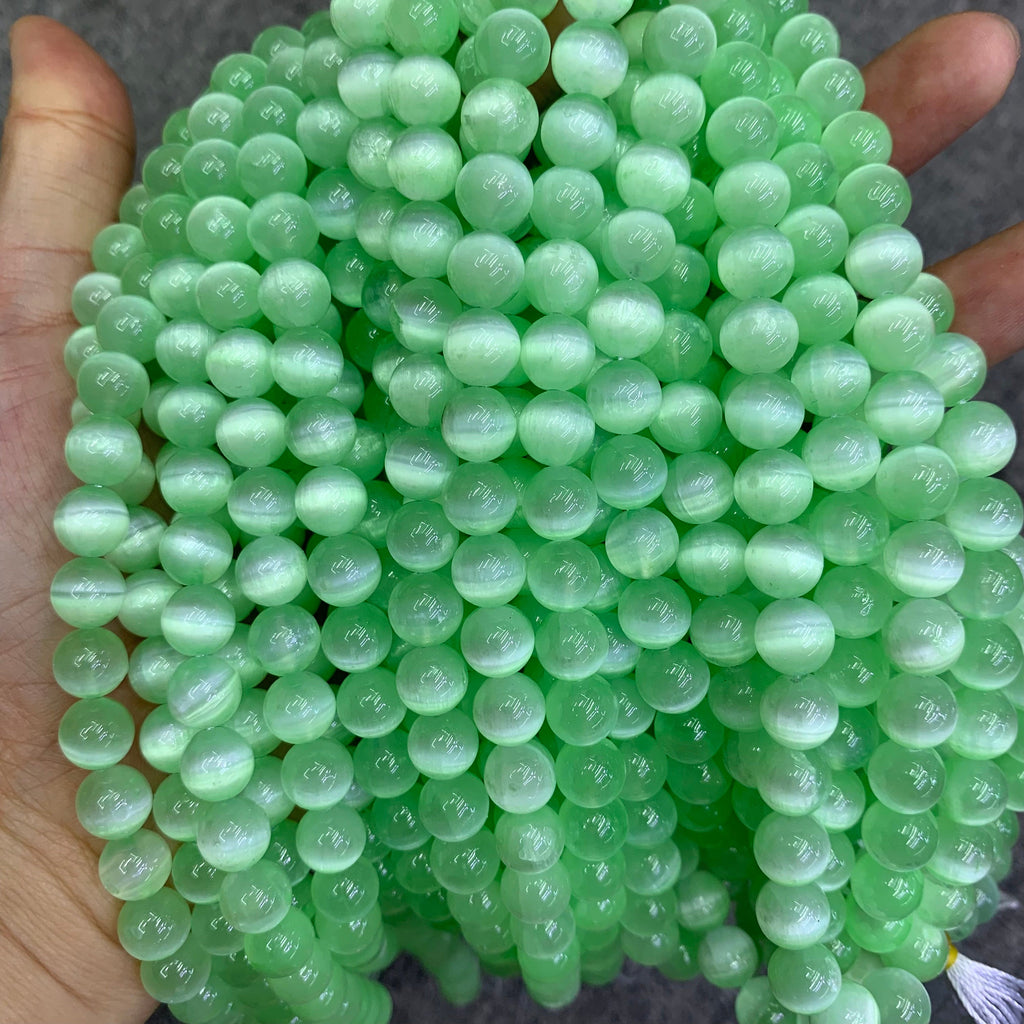 Natural Green Selenite Round Bead Selenite Loose Beads Gemstone Beads Green Selenite Gemstone Loose Bead 6mm 8mm 15.5 Inch AAA