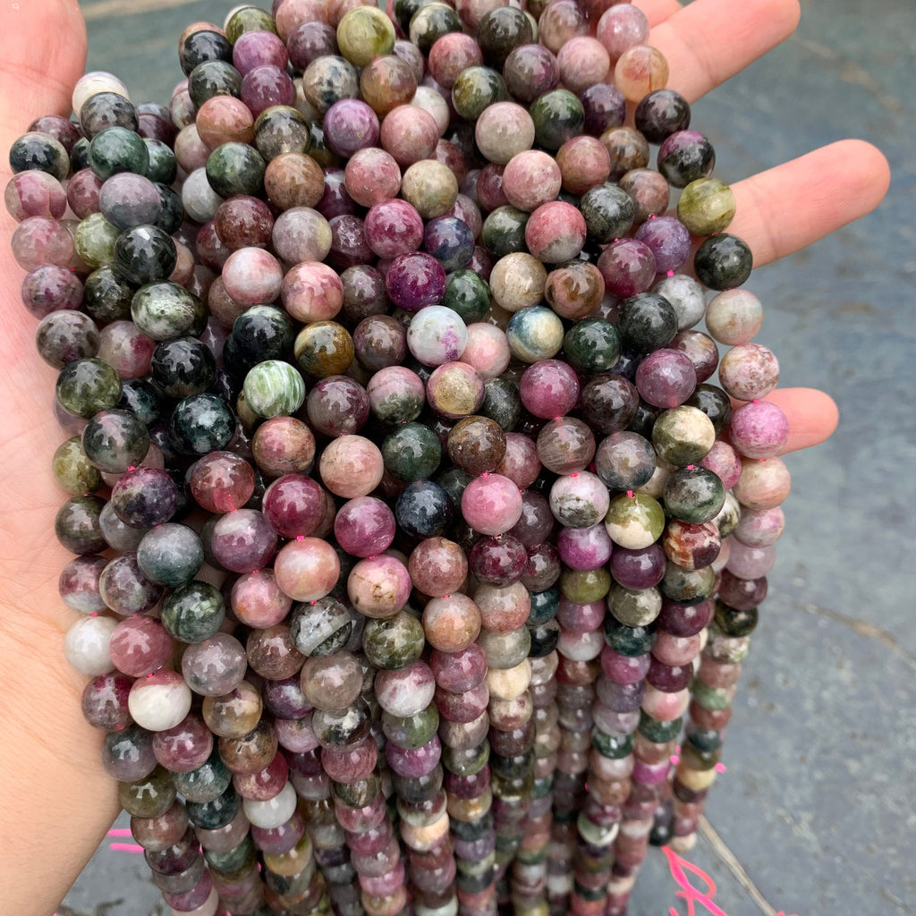 Natura Tourmaline Round Beads Bead 6mm 9mm 12mm Multi Color Tourmaline Gemstones Loose Bead for Jewelry Making 15.5 Inch Strand AAA