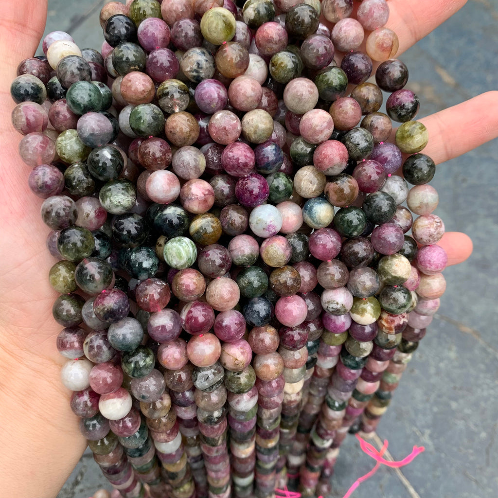 Natura Tourmaline Round Beads Bead 6mm 9mm 12mm Multi Color Tourmaline Gemstones Loose Bead for Jewelry Making 15.5 Inch Strand AAA