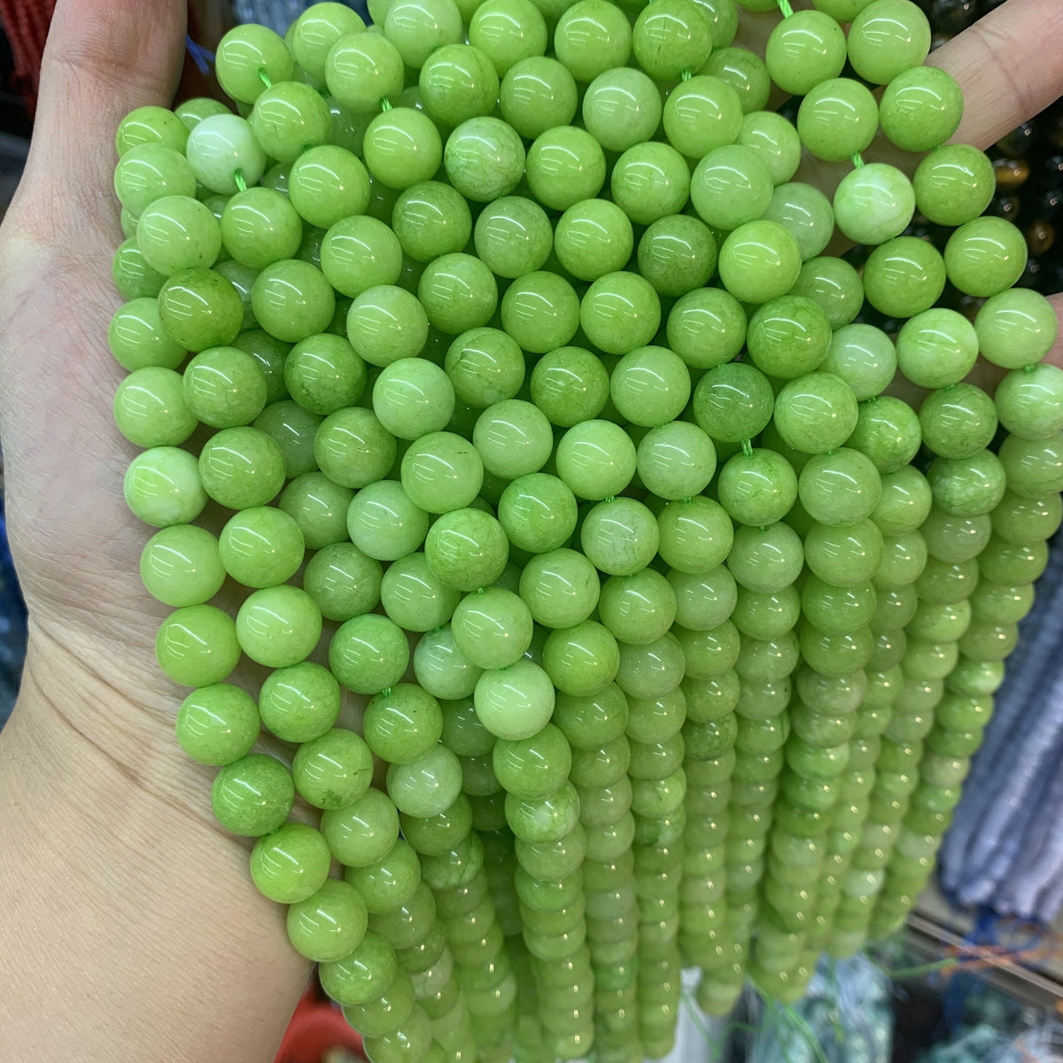 6 8 10MM Dyed Color Green Yellow Round Beads Gemstone Loose Bead for Jewelry Bracelet DIY Making Strand 15.5" Garde AAA
