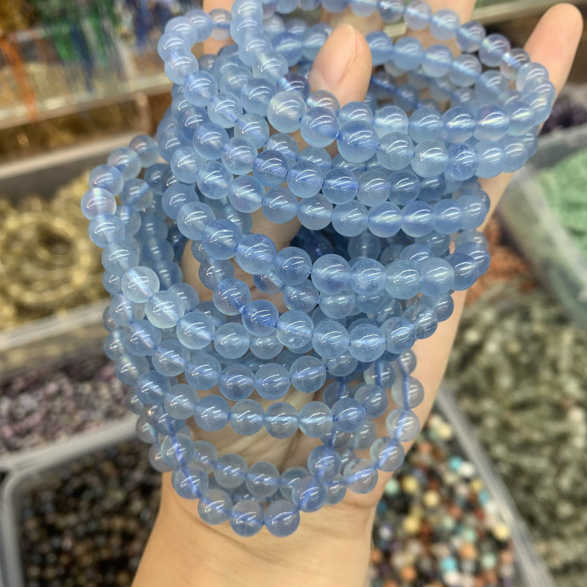Natural Aquamarine Bracelets 6 7 8 9 10 11 12mm Round Beads Blue Gemstone Loose Bead  AAA