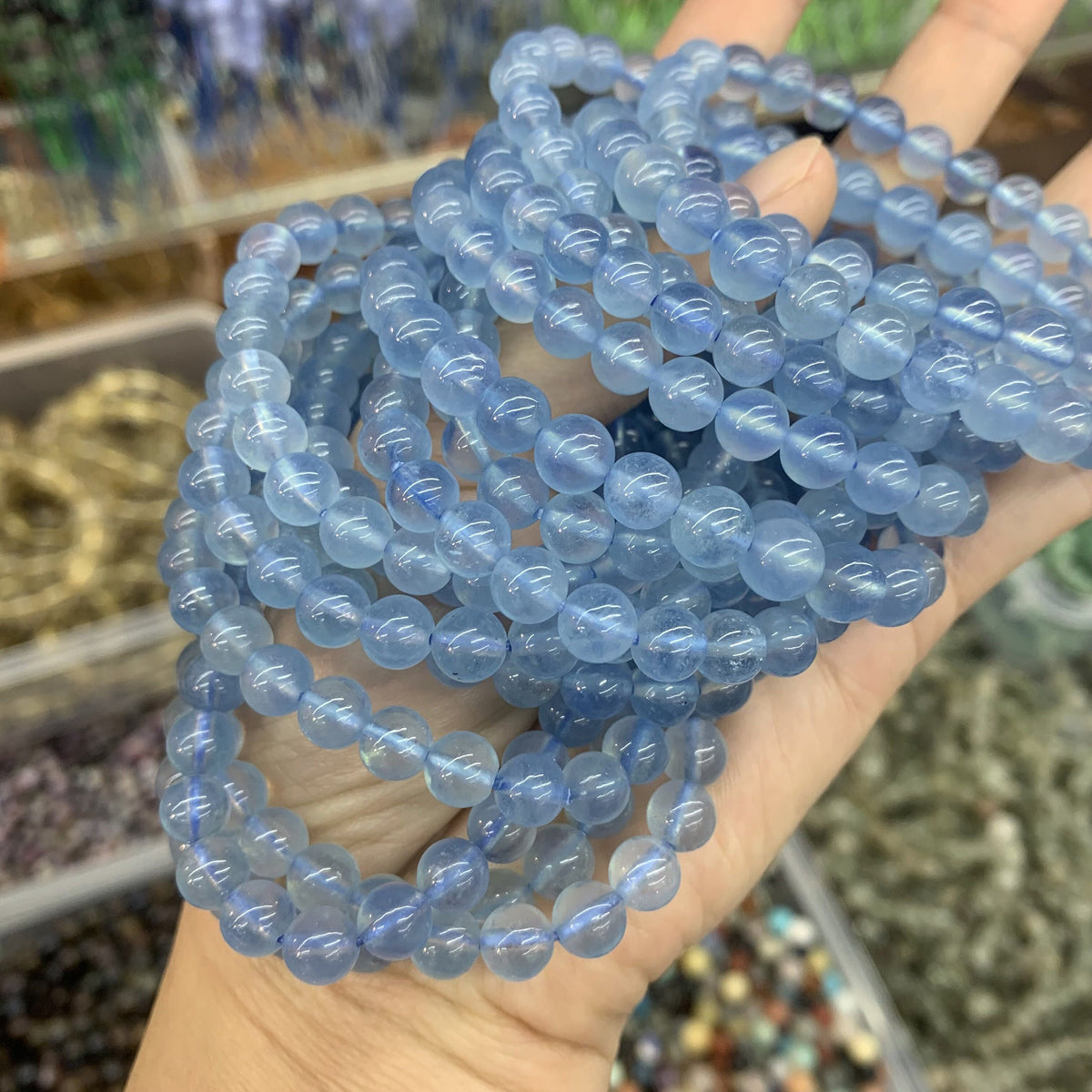 Natural Aquamarine Bracelets 6 7 8 9 10 11 12mm Round Beads Blue Gemstone Loose Bead  AAA