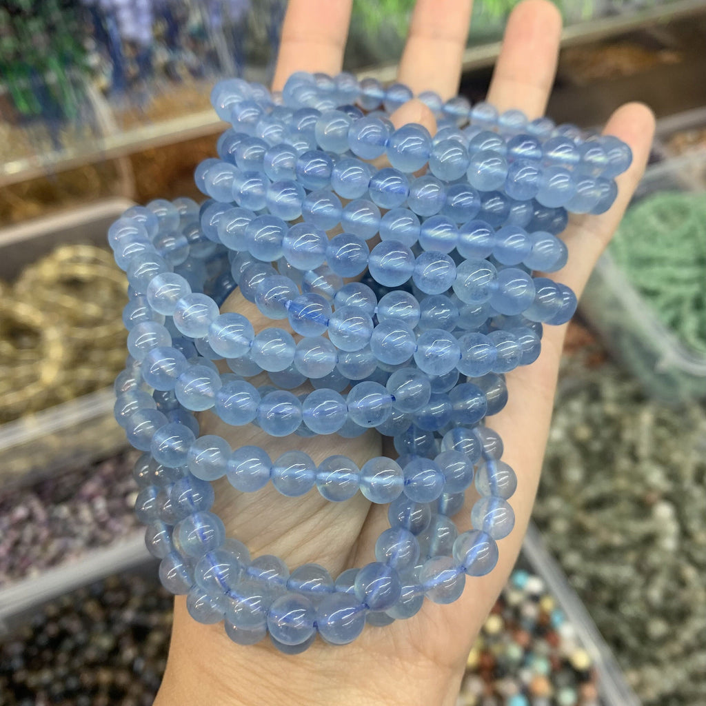 Natural Aquamarine Bracelets 6 7 8 9 10 11 12mm Round Beads Blue Gemstone Loose Bead  AAA