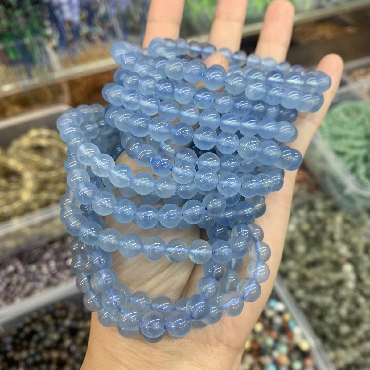 Natural Aquamarine Bracelets 6 7 8 9 10 11 12mm Round Beads Blue Gemstone Loose Bead  AAA