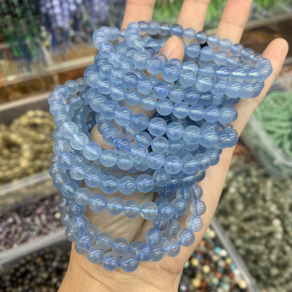 Natural Aquamarine Bracelets 6 7 8 9 10 11 12mm Round Beads Blue Gemstone Loose Bead  AAA